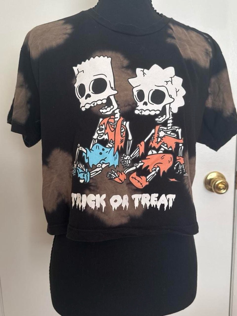 The Simpsons Skeleton Trick or Treat Bleach Dye T-Shirt Size M